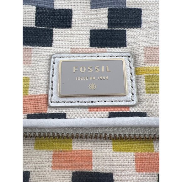 Fossil Canvas Crossbody Bag With Adjustable Strap & Geometric Pattern - Picture 2 of 7